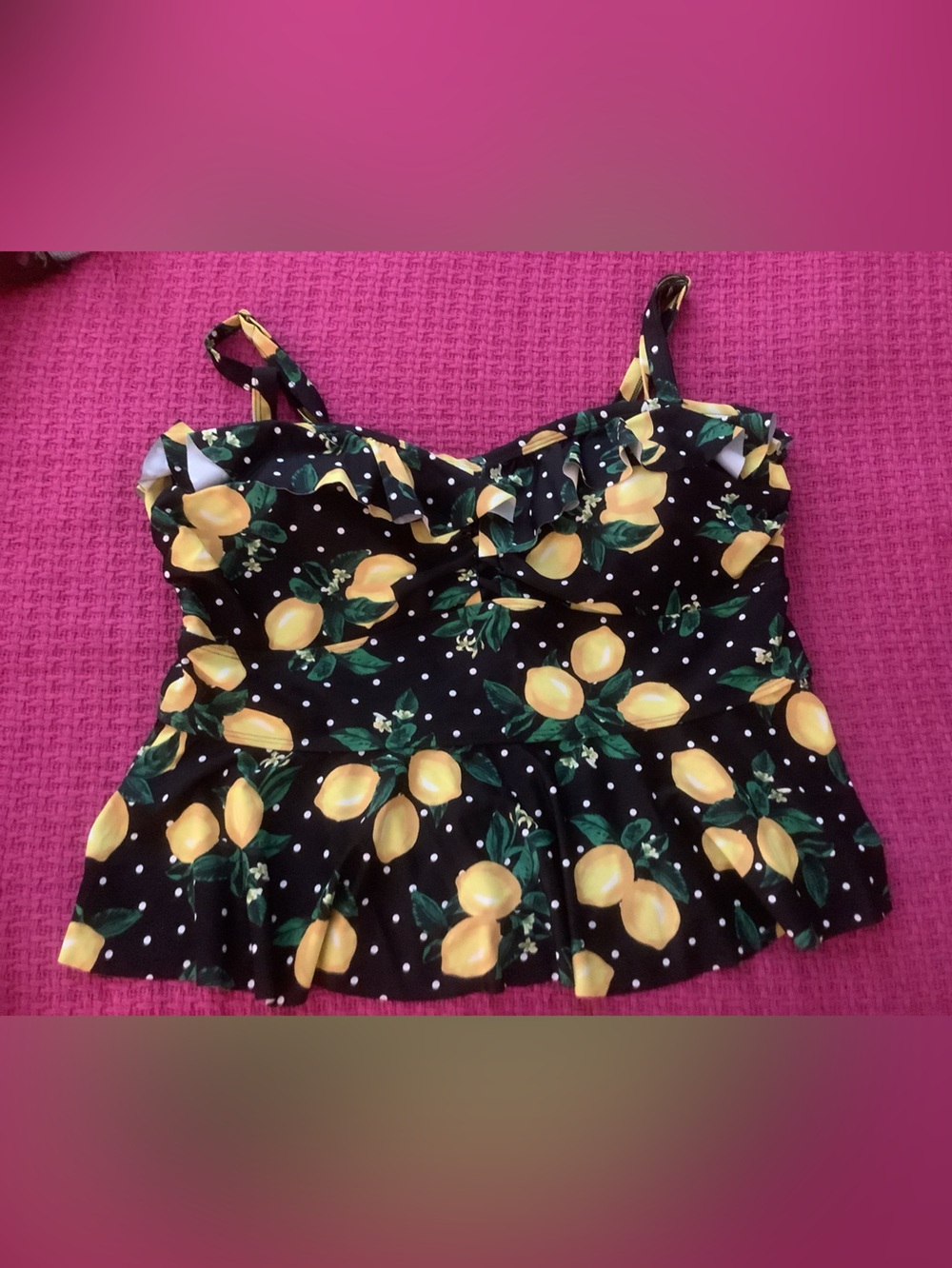 torrid Black Lemon Print Ruffle Tankini Top